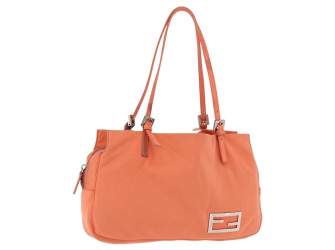 FENDI Tote Bag Baumwolljersey Orange Silber Auth 188926