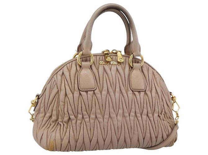 Bolsa Miu Miu Matelasse de Couro 2way Rosa Ouro Auth 188853 Dourado