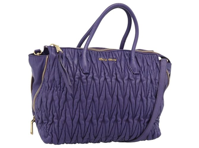 Bolsa Miu Miu de couro 2way Roxo Ouro Auth BA13576V Dourado