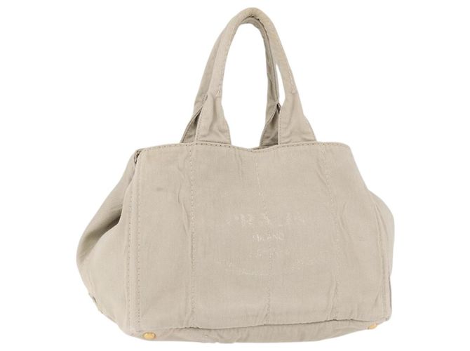 Sac à main PRADA Canapa MM en toile Gris Or Auth ka4948 Marron Doré