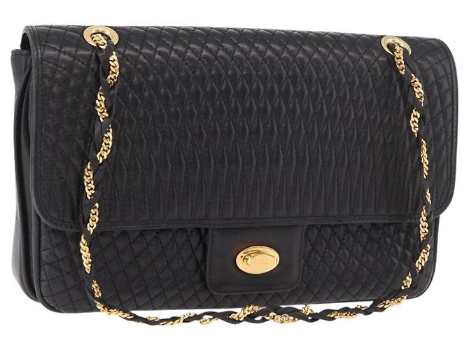 Borsa a tracolla BALLY Double Flap Chain in pelle nera e oro Auth am11961V Nero D'oro 