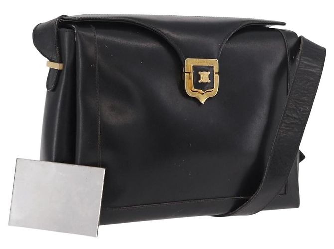 Céline CELINE Shoulder Bag Leather Black Gold Auth 187456