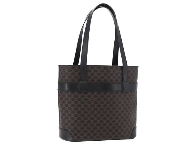 Céline Sac Cabas CELINE Macadam Canvas PVC Cuir Noir Or Auth ka4867A Doré