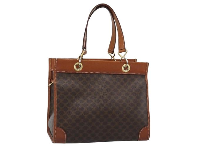 Céline Sac à main CELINE Macadam Canvas PVC Cuir Marron Or Auth 188353A Doré