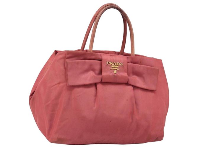 PRADA Ribbon Handtasche Nylon Pink Gold Auth 186427 Golden