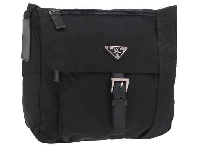 Borsa a tracolla PRADA Nylon Nero Argento Auth 189321A