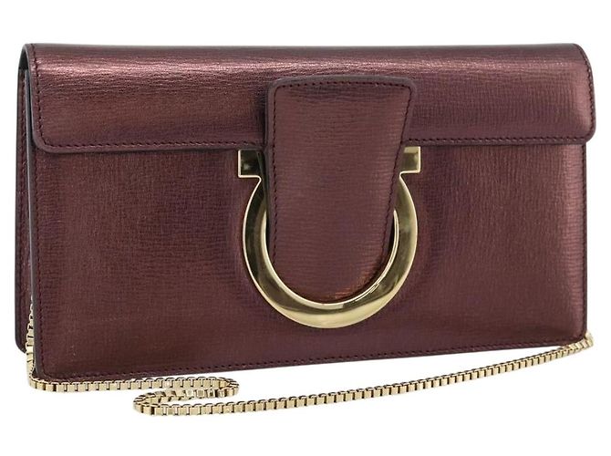 Borsa a Spalla Salvatore Ferragamo Gancini in Pelle Marrone e Oro Auth 187281V D'oro