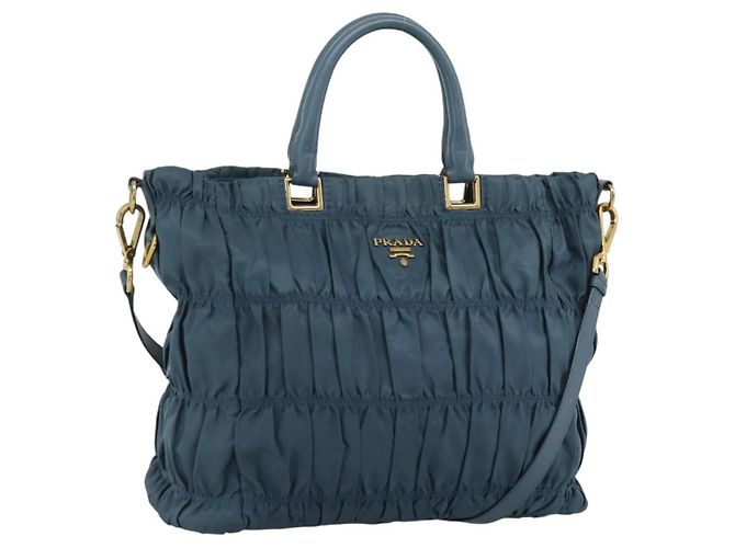Borsa a mano arricciata PRADA Nylon 2way Verde Oro Auth 186425V D'oro