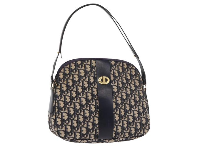Borsa a tracolla Christian Dior Trotter Canvas Navy Gold Auth 189386A D'oro Blu navy