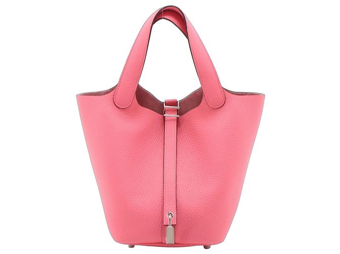 Hermès Borsa a secchiello Picotin 18 in pelle Taurillon Clemence Rose Azalee Rosa