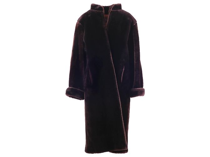 Cappotto in shearling e pelle di pecora Yves Saint Laurent Arancione 