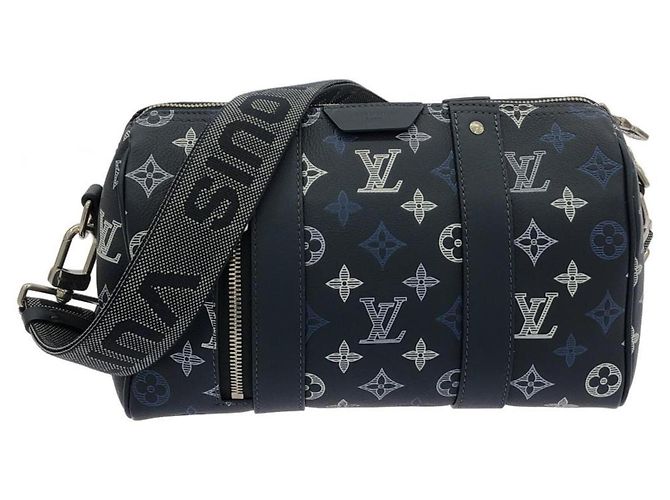 Borsa Louis Vuitton Monogram Shadow City Keepall Boston Blu navy