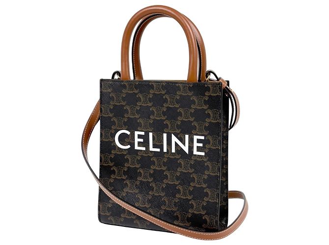 Céline Celine Mini Vertical Cabas Triomphe Tote Bag Brown Black
