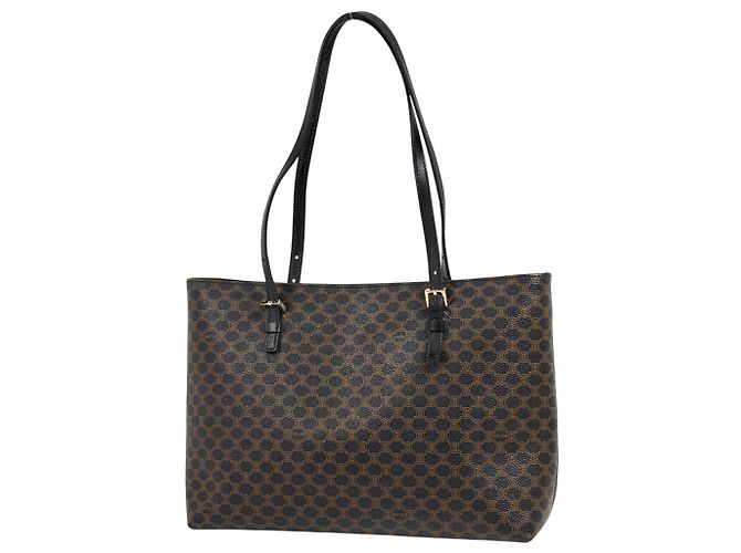 Céline Bolsa Tote Celine Estampa Macadam Marrom Preto