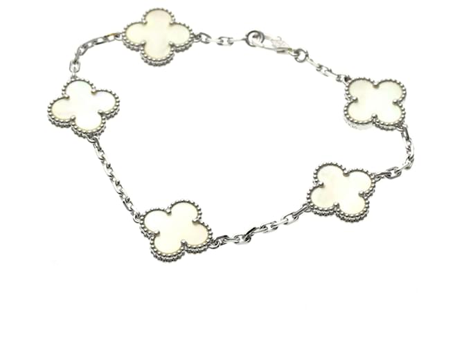 Van Cleef & Arpels Vintage Alhambra Charm-Armband aus Weißgold Silber 