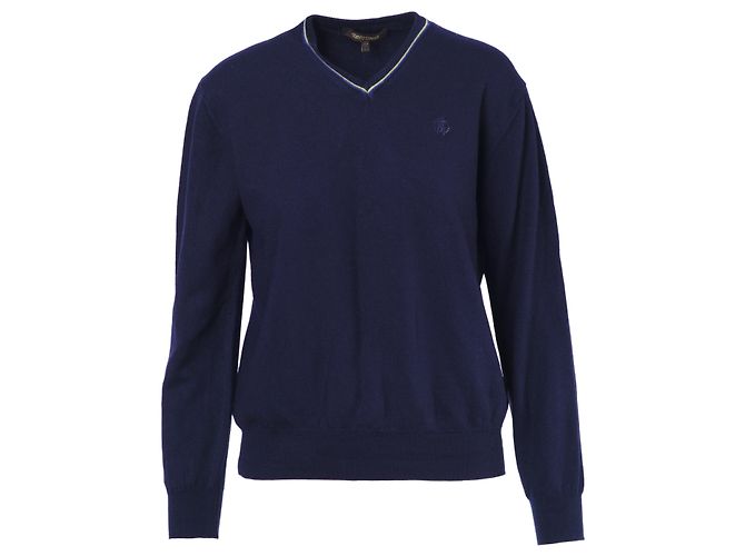 Klassischer V-Ausschnitt Wollpullover mit Roberto Cavalli Logo Blau