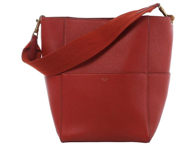 Céline CELINE Borsa a secchiello Seau Sangle in pelle rossa Grigio