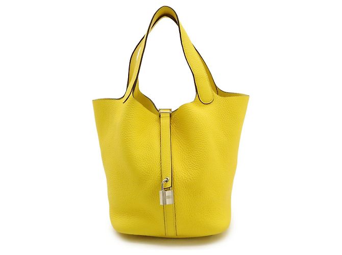 Hermès Bolsa Hermes Picotin Lock MM Taurillon Clemence Dourado Amarelo