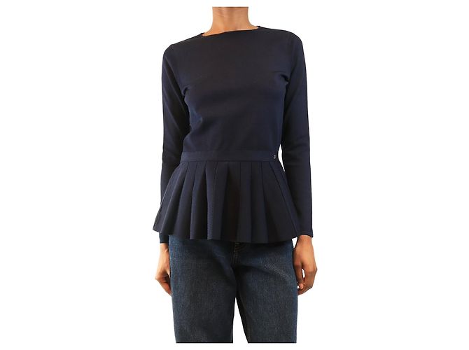 Autre Marque Marineblauer Peplum-Top mit Plissee - Größe S