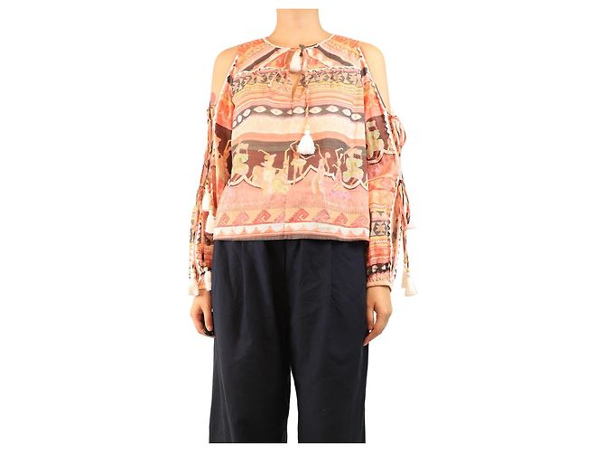 Autre Marque Pink printed cold-shoulder blouse - size S