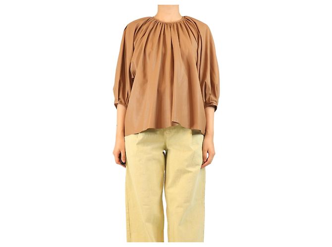 Autre Marque Braune Langarm-Bluse aus Kunstleder - Größe UK 10
