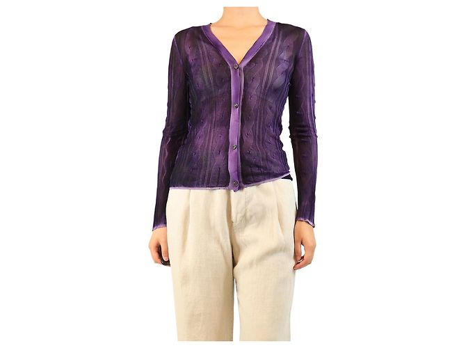 Bottega Veneta Lila transparenter Strickcardigan - Größe UK 10