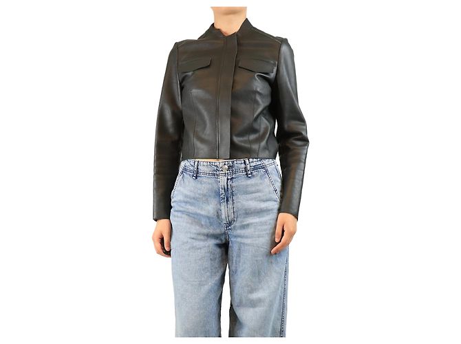 Etro Black boxy fit leather jacket - size UK 10