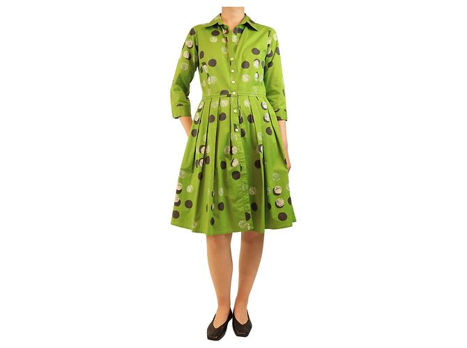 Autre Marque Vestido midi de algodón estampado verde - talla UK 12