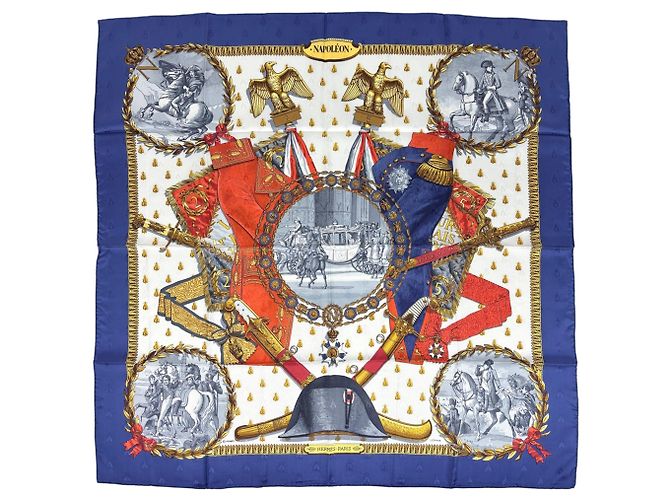 Hermès Sciarpa Hermes Carre 90 Napoleon Rosso Multicolore Blu navy