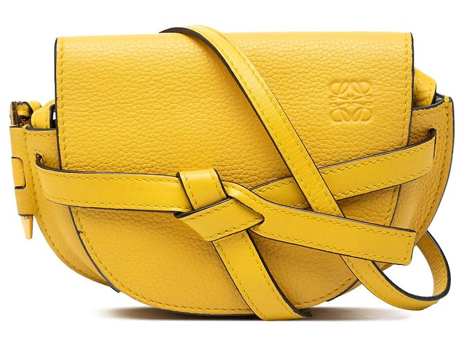 LOEWE Bolsa Transversal Gate Mini de Couro Amarelo Mostarda