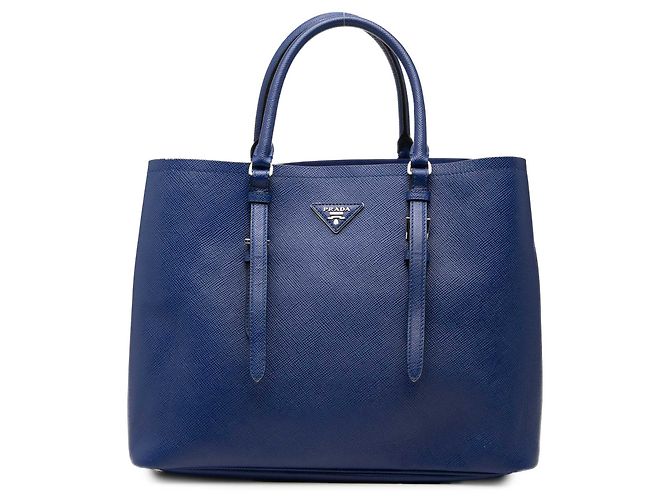 Borsa Prada Blue Medium Saffiano Cuir Double Handle Blu scuro