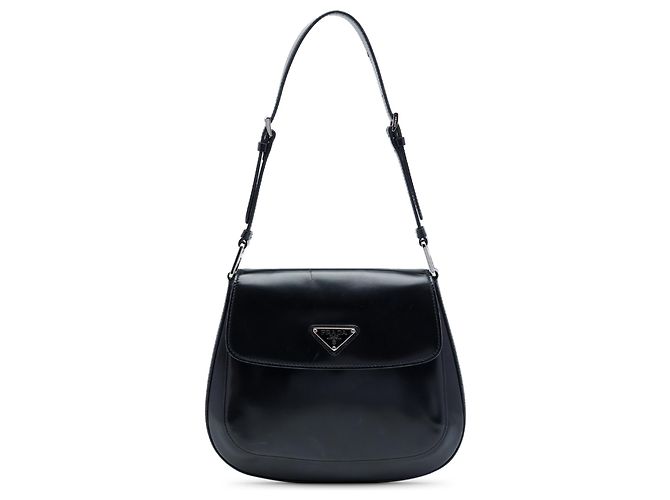 Borsa a tracolla Prada Cleo con patta in pelle Spazzolato nera Nero