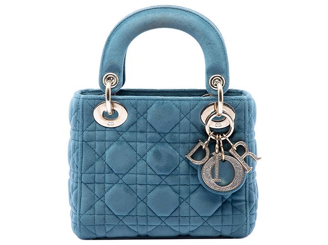 Lady Dior mini en velours bleu Cannage