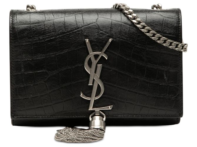 Bolsa transversal Kate com tassel em couro com relevo de crocodilo preto Saint Laurent Small