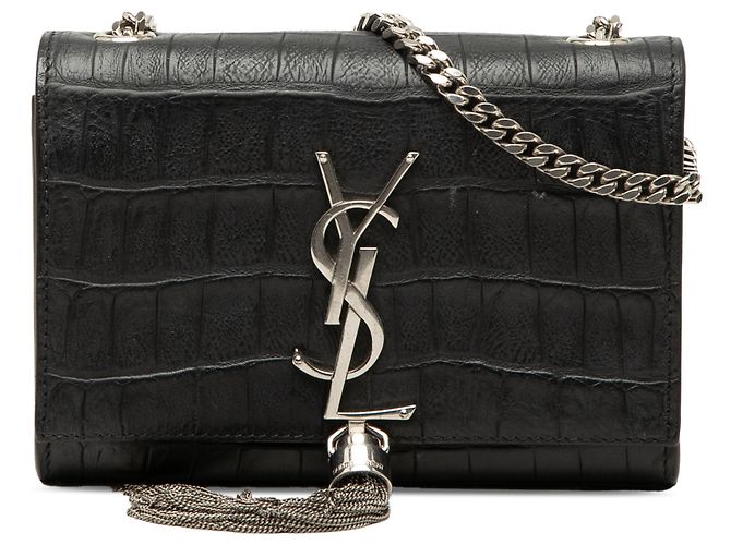 Bolsa transversal Kate com borla em couro com relevo de crocodilo preto Saint Laurent Small