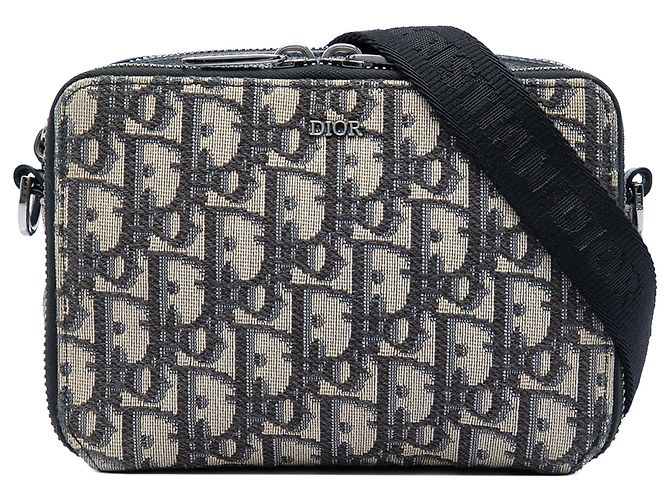 Oblique Pochette con zip in tela blu obliqua Dior con tracolla Blu navy