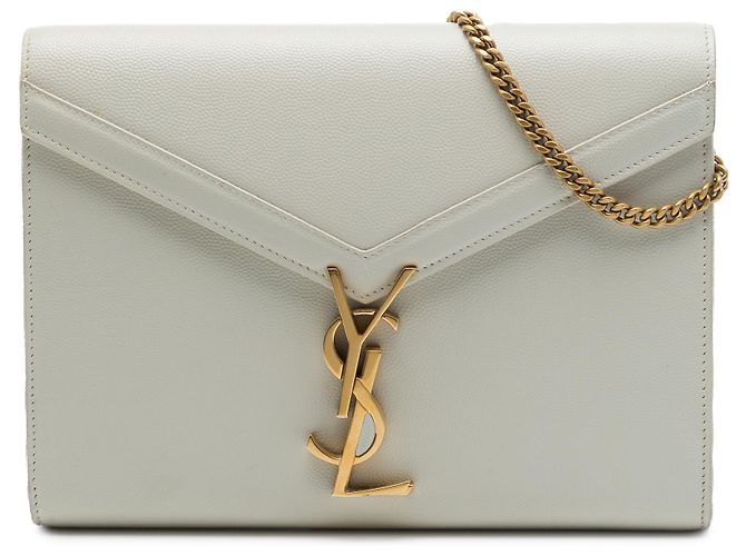 Saint Laurent White Grain De Poudre Monogram Cassandra Chain Wallet