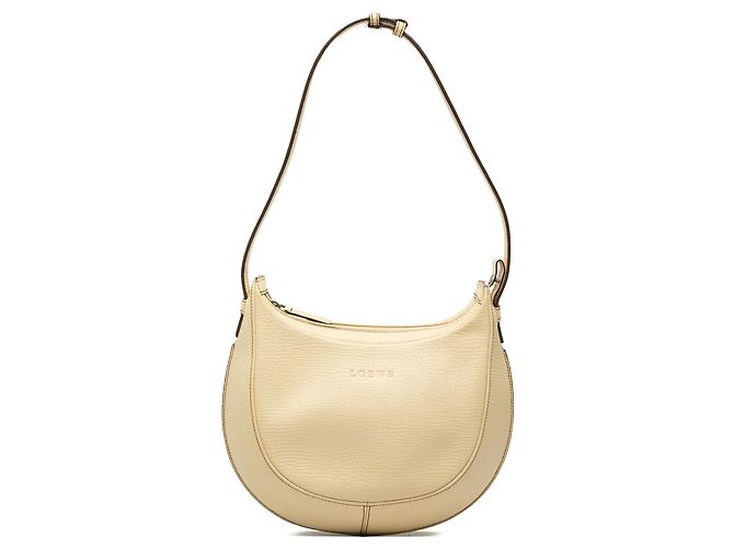 LOEWE White Embossed Leather Logo Hobo Cream