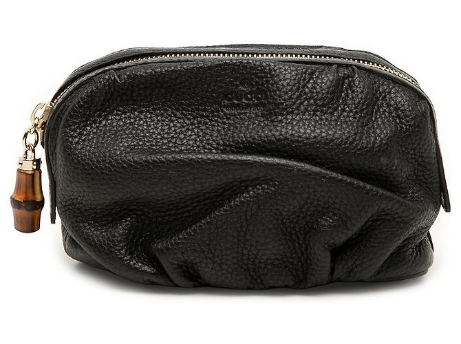 Bamboo Pochette de cosméticos Gucci em couro de bezerro preto com bambu