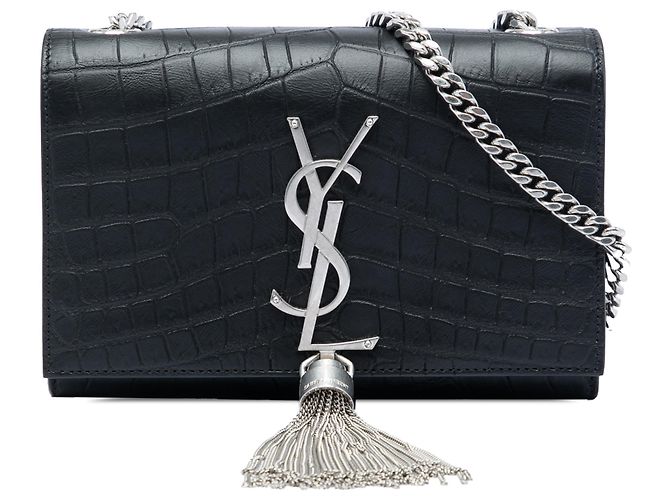 Bolsa transversal Kate com borla em couro com relevo de crocodilo preto Saint Laurent Small