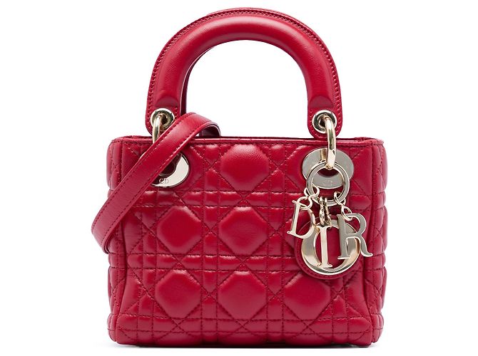 Lady Dior in agnello cannage rosso mini