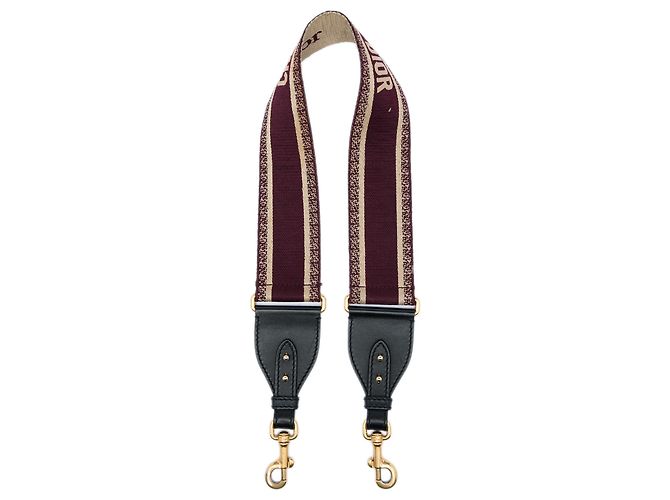 Dior Red Embroidered Canvas Bag Strap Dark red