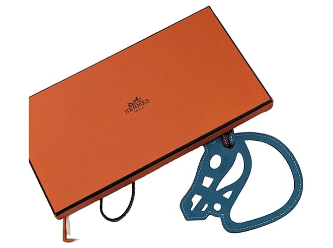 Cannes Hermès Paddock Horse Leather Bag Charm - Turquoise Blue/Anemone Dark purple 