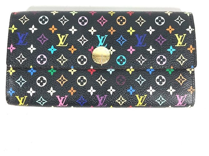 Sarah Louis Vuitton Monogram Multicolor Flap Long Wallet Black Multiple colors