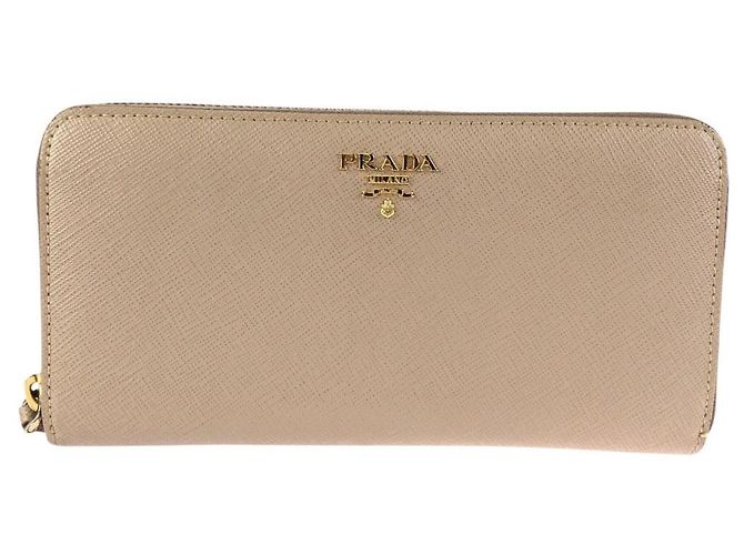 Portefeuille long en cuir Saffiano Prada Marron Beige