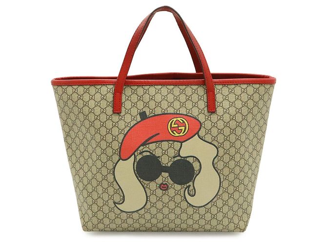 Borsa Tote per bambini Gucci Micro GG in PVC e pelle Marrone Beige