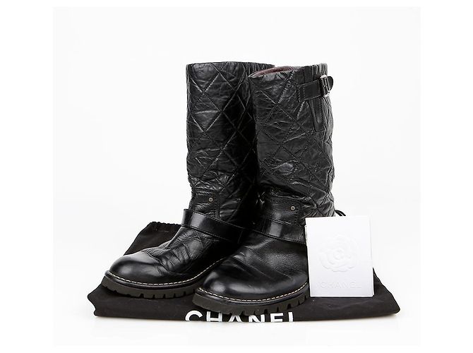 Botas Biker Chanel em pele preta 39 Preto