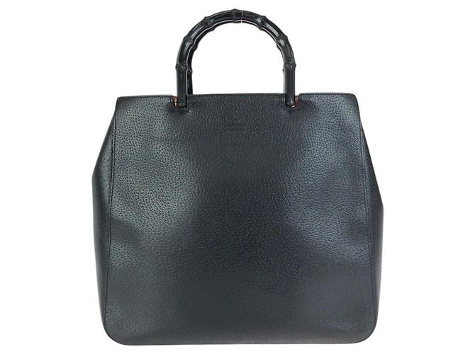 Bamboo Bolsa Tote de Couro com Alça de Bambu Gucci Preto