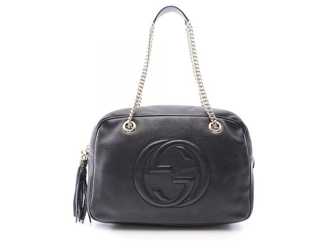 Bolso de hombro de piel Gucci Soho Interlocking G Negro