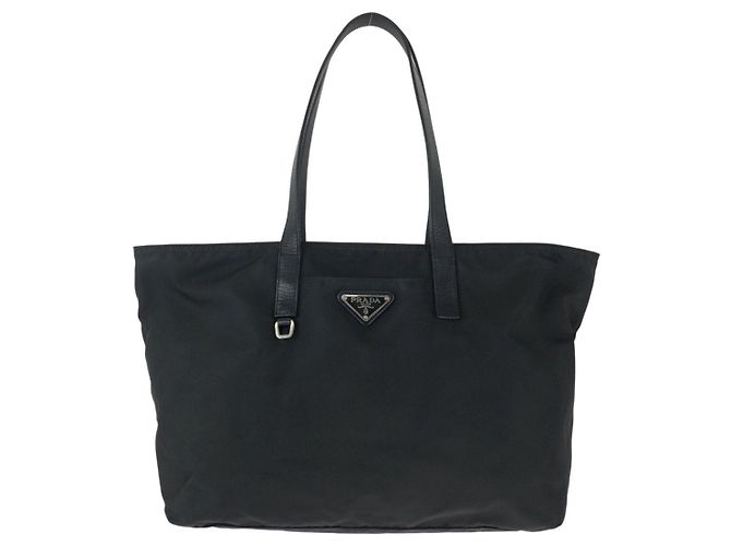 Tote Sac cabas Prada Nylon Leather Tessuto Logo Noir